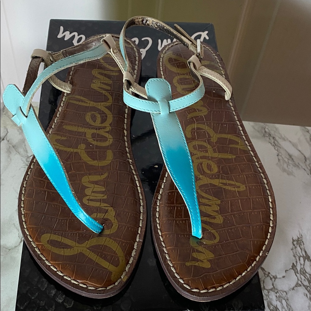Sam Edelman Gigi Thong Sandals Ombré Aqua Blue White Size 8.5